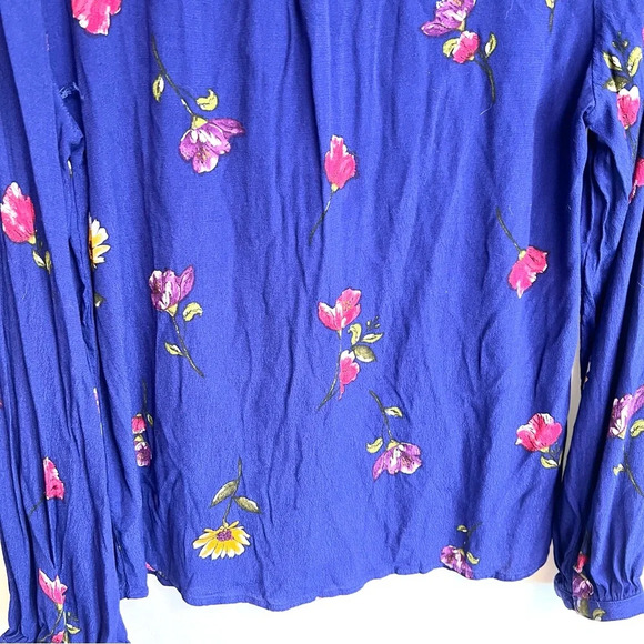 Skies Are Blue Floral Blouse Casual Long Sleeve Blue Shirt Women’s Size Medium - Picture 12 of 12